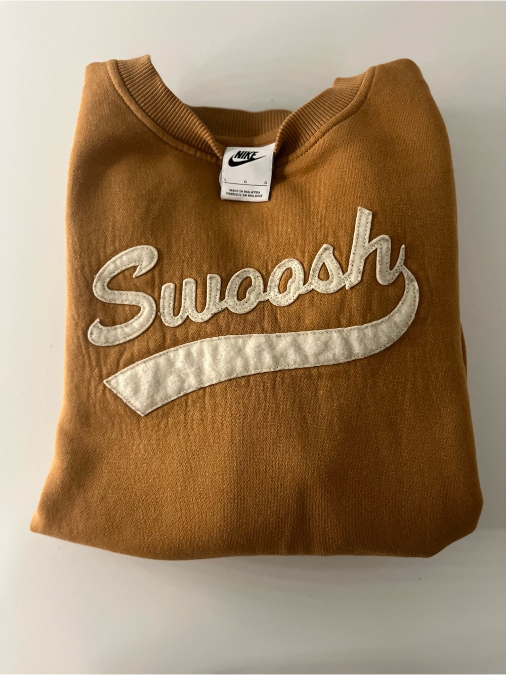 Nike Swooshy Appliqué Crewneck Sweatshirt - Caramel with Off-White Logo